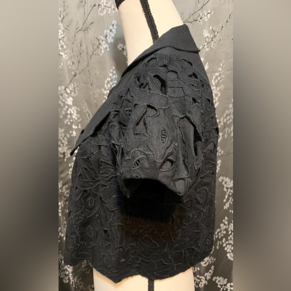 ROBERT RODRIGUEZ Black Boderie Lace Cropped Jacket Size 8Puff Sleeves - Picture 3 of 7